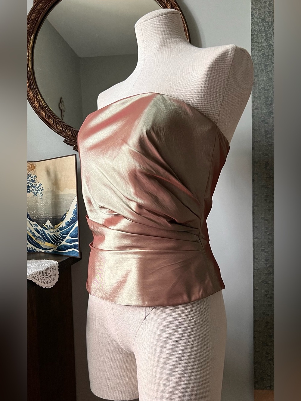 Iridescent Strapless Satin Bustier (Corset) Top - Rose Gold/Champagne